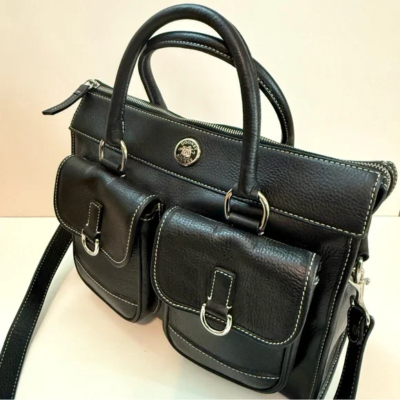 DOONEY & BOURKE Black Leather Double Pocket Tote Women's Satchel Shoulder Bag - Picture 7 of 11